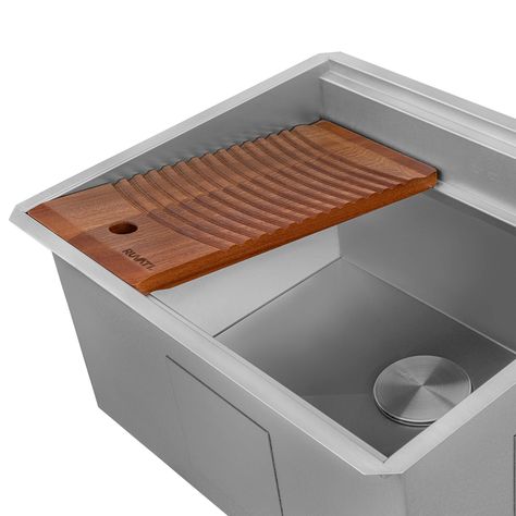 Ruvati Alto 23 x 19 x 12 inch Deep Laundry Workstation Sink with Washboard Undermount Stainless Steel, 16, RVU6525The Alto collection of workstation sinks from Ruvati brings added functionality and thoughtfully designed accessories to your laundry room. This sink features a unique wooden washboard that sits at an angle on your sink, and allows you to handwash clothes directly on your sink. Also included is a foldable drying rack that sits on your sink ledge. You can use it to hang clothes to dry Sink With Washboard, Foldable Drying Rack, Workstation Sink, Laundry Room Sink, Trough Sink, Laundry Sink, Utility Sink, Stainless Steel Bar, Dish Rack Drying