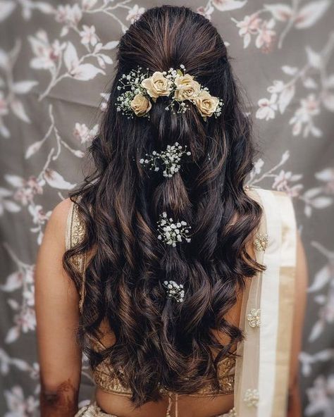 Indian Bride Hairstyles, Engagement Hairstyle, Occasion Hairstyles, Bride Hair Down, Reception Hairstyles, December Hair, Bridal Hairstyle Indian Wedding, Hair Styels, Bride Hairstyle