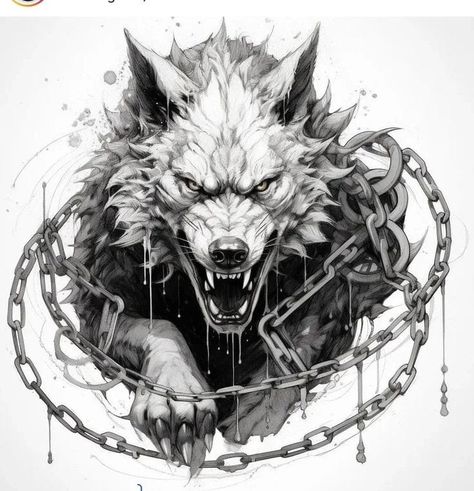 Fenrir Mythology, Realistic Wolf Tattoo Design, Wolf Portrait Tattoo, Realistic Wolf Tattoo, Procreate Tattoo Design, Mythological Tattoo, Tattoo Detailed, Werewolf Tattoo, Fenrir Tattoo