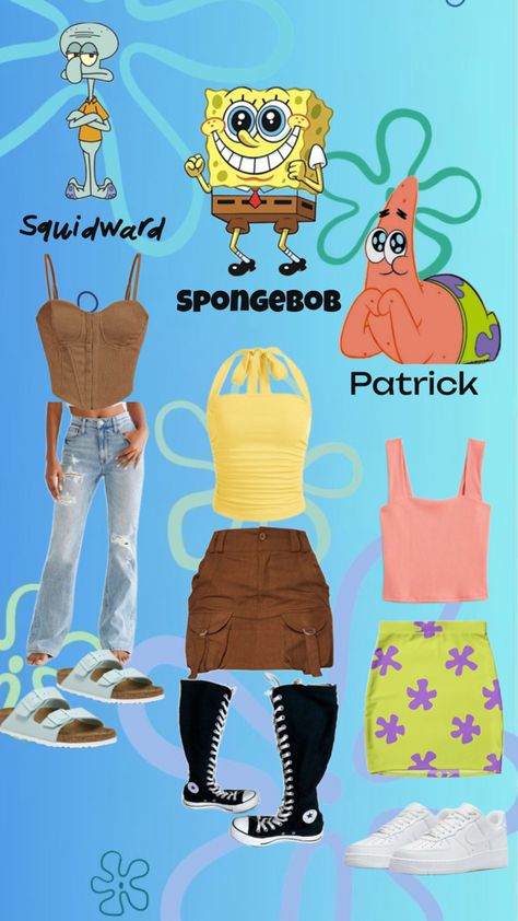 Squidward SpongeBob Patrick Spongebob Outfit, Fun Halloween Outfits, Diy Group Halloween Costumes, Trio Halloween Costume, Trio Costumes, Cute Group Halloween Costumes, Matching Halloween Costumes, Classy Halloween Costumes, Bff Halloween Costumes