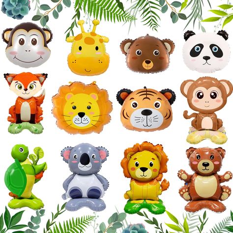 PRICES MAY VARY. Package includes: 12 Pcs new style safari animal balloons in the package. Proper Size & Well-made: The balloon with base is approx. 13.7 x 23.6 inches/35 x 60cm, animal head balloon is approx. 18 x 22 inches/46 x 56cm. Good size for your party decorations. Made of Made of aluminum foil, durable material makes it can be last long. Adorable Animal Balloons: The balloons are in different cute styles, contains lion balloon, tiger balloon, bear balloon, fox balloon, panda balloon, ko Animal Themed Birthday Party Decorations, Lion Balloon, Fox Balloon, Panda Balloon, Zoo Theme Birthday, Safari Party Decorations, Happy Birthday Animals, Balloon Bear, Animal Themed Birthday Party