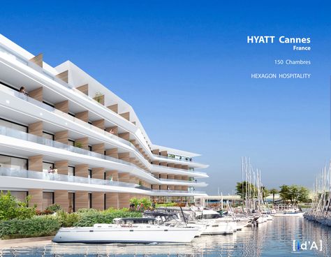 Facing the sea, in the French RivieraThe luxurious Hyatt Hotel will develop 152 rooms and suites Seaside Hotel Architecture, Balconies Design, Modern Facades, Hotel Design Architecture, Hyatt Hotel, Hotel Facade, Seaside Hotel, Balcony Design Ideas, Marsa Alam