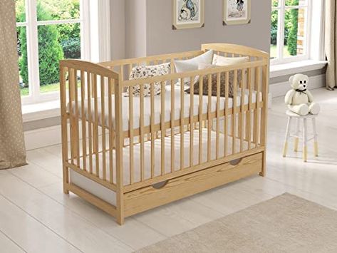 Jacob Wooden Baby Cot Bed 120x60cm Free Deluxe Aloe Vera Mattress, Safety Wooden Barrier & Teething Rails (Pine) : Amazon.co.uk: Baby Products Wooden Baby Cot, Baby Cot Bed, Bed With Drawer, Bed Guard, Twin Room, Mattress Base, Baby Cot Bedding, Junior Bed, Cot Mattress