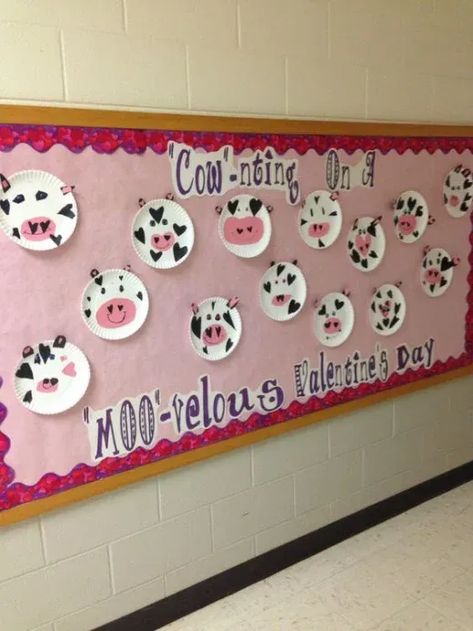 Best Work Board Classroom, February Theme Classroom Door, February Themed Bulletin Boards, Cow Themed Valentines, Valentine’s Day Bulletin Board Kindergarten, Cow Theme Classroom Bulletin Boards, February Craft Kindergarten, Cow Door Decorations Classroom, Valentine’s Day Board Preschool