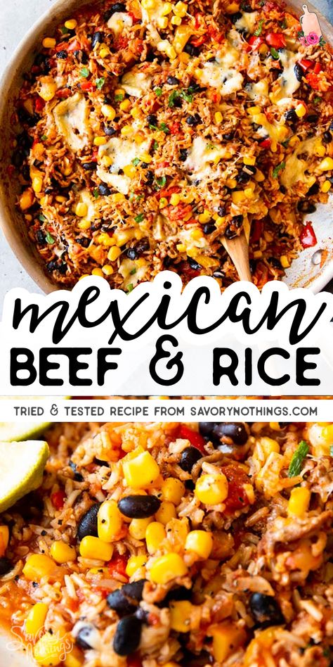 Mexican Beef And Rice Skillet, Beef And Rice Skillet, One Pot Mexican, Rice Skillet, Mexican Beef, Dinner With Ground Beef, Beef And Rice, Ground Beef Recipes For Dinner, Easy Mexican