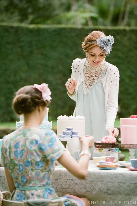 A Ruche tea party with friends. #shopruche #ruche Tea Garden Party Outfit, English Afternoon Tea Outfit, Tea Pastries, Circus Book, Tea Picnic, Tea Party Attire, Tea Afternoon, Garden Party Outfit, English Tea Party