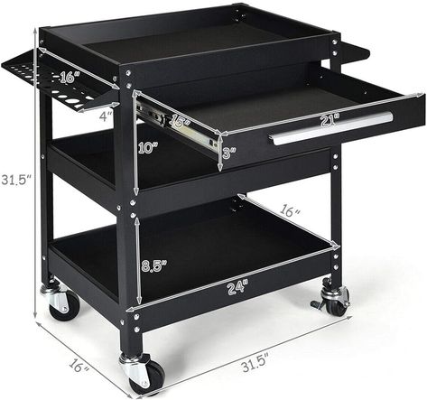 Sponsored* Happytools 3 Tier Tool Cart on Wheels, Heavy Duty Industrial Utility Service Cart with Drawer, Rolling Mechanic Tool Box Organizer for Garage Warehouse Workshop Repair Shop, 330 LBS Capacity (Black) Toolbox Organizer, Mechanic Tool Box, Tool Trolley, Garage Warehouse, Drum Cases, Metal Cart, Rolling Utility Cart, Utensil Drawer, Tool Cart