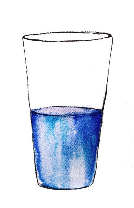 glass half full - if the glass is half full to you then you are usually happy with yourself and your life but if it's half empty to you then you will never be satisfied because you always Want more, Better, Bigger, etc. Cup Tattoo, Glass Half Full, Drawing Table, Water Drawing, Wheel Of Life, Water Painting, Blue Tones, Blue Ink, Glass Cup