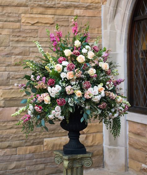 grand classic triangle church flower arrangement Alter Flowers, Tall Flower Arrangements, Church Wedding Flowers, Altar Arrangement, Wedding Decorating, Large Floral Arrangements, Altar Flowers, Large Flower Arrangements, Flower Arrangement Designs