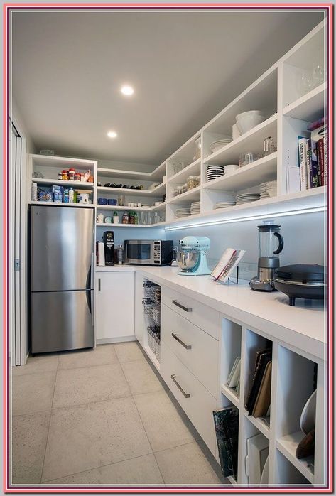 (ad) Smart little Pantry Ideas to Maximize Your Kitchen Pantry With Fridge, Walk In Pantry Ideas Layout, Scullery Ideas, Walk In Pantry Ideas, Pantry Layout, Dream Pantry, House Pantry, Pantry Inspiration, Pantry Laundry Room