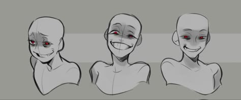 Evil Look Drawing, Villain Smile Reference, Cocky Smile Drawing Reference, Creepy Smile Reference, Crazy Smile Reference, Insane Smile Reference, Evil Smirk Drawing, Horrified Face Expression Drawing, Crazy Smile Drawing