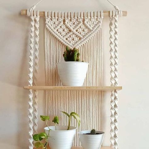 Shelf Hangers, Macrame Wall Hanging Shelf, Shelf Macrame, Macrame Hanging Shelf, Rope Plant Hanger, Wall Hanging Shelf, Aztec Decor, Shelf Hanger, Macrame Shelf