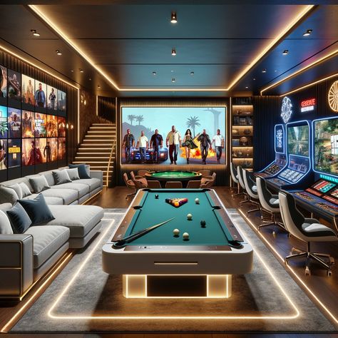 Perfect for a casino themed party Casino Interior Design Game Rooms, Indoor Arcade Room, Casino Room Ideas, Home Casino Room, Luxury Home Game Room, Dream Home Game Room, Arcade In House, Game Lounge Room, Luxury Game Room Design