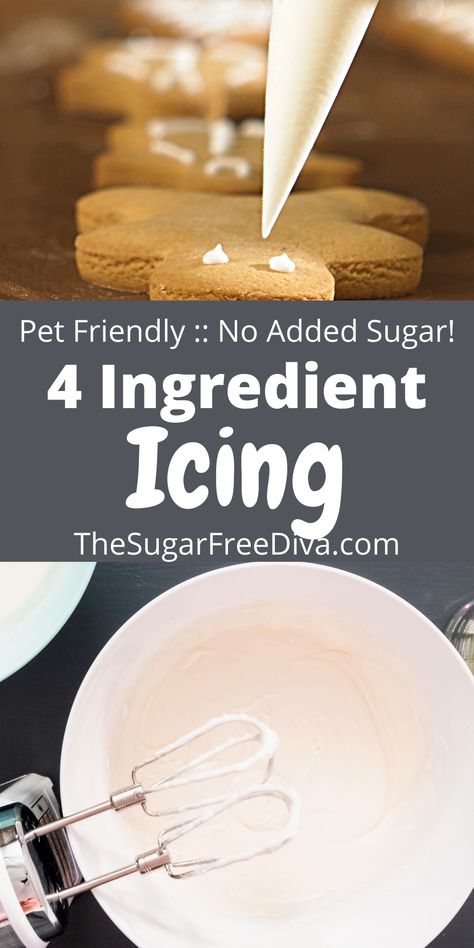 This easy recipe for no added sugar icing is perfect for holiday baking cookie decorating. This recipe is pet friendly for homemade biscuits and bones for dogs as well. Vegan, vegetarian, and can be made totally sugar free as well. Dog Icing Recipe, Dog Frosting Recipe, Dog Treat Icing Recipe, Holiday Baking Cookies, Bones For Dogs, Biscuits And Cookies, Dog Cookie Recipes, Pet Treats Recipes, Cookie Icing Recipe