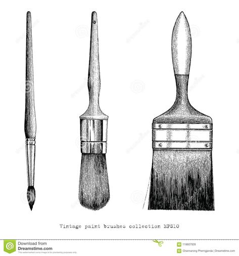 Vintage paint brushes collection hand drawing. Isolated on white background #Sponsored , #sponsored, #advertisement, #brushes, #Vintage, #white, #collection Paintbrush Tattoo, Paint Brush Drawing, Brush Tattoo, Free Tattoo Designs, Brush Drawing, Drawing Vector, Free Tattoo, Drip Painting, Cross Tattoo