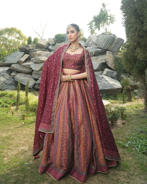 THE MIHRUMAH LEHENGA — magnificent maroon hued lehenga set, in a magnanimous, luxurious kani weave inspired pattern. The set features a skirt in the royal hues with a vertical booti pattern. The set is paired with a coordinating monotone weave dupatta. Dayaar-e-Ishq • Spring Summer ‘24 _______ #safaaworld #indianfashion #designersindian #occassionwear #southasianfashion #lehngalove #lehengasaree #lehengacholi #lehengagoals #lehengablouse #lehengacollection #indianethnic #indianethicwear #... Lehenga Collection, Lehenga Blouse, Lehenga Saree, Summer 24, A Skirt, Lehenga Choli, Asian Fashion, Indian Fashion, Lehenga