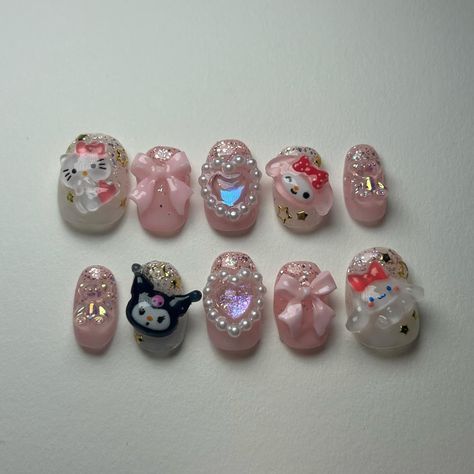 The cutest Sanrio set 🎀🩷🌷 • • • • • #nailsnailsnails #nailart #nails #nailinspiration #nailinspo #pressonnails #pressons #gelx #gelxnails #gelnails #sanrio #hellokitty #mymelody #koreannailart #sanrionails Sanrio Nails Design, Short Sanrio Nails, Korean Nail Art, Dark Nails, Pastel Nails, Cat Scratching, Press On Nails, Nail Inspo, Nails Inspiration