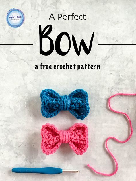 Use this free crochet pattern to make a bow perfect for adding that finishing touch you need for a bag, hat, ear warmer and more!  This fast embellishment pattern is also a great stash buster to make hair clips to sell at craft fairs! Hair Assesories, Crochet Bows Free Pattern, Crochet Bow Pattern, Crochet Puff Flower, Crochet Hearts, Crochet Embellishments, Crochet Bow, Make A Bow, Perfect Bow