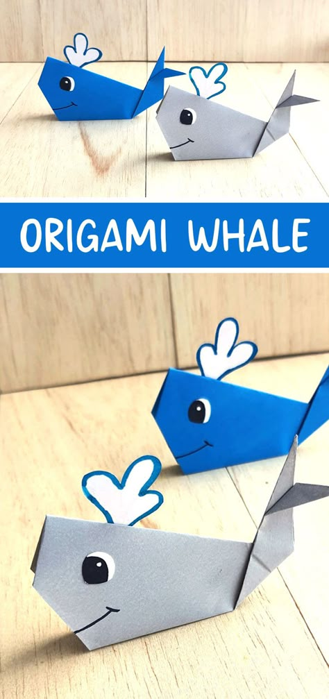 Whale Origami, Paper Animal Crafts, Easy Origami Animals, Whale Crafts, Whale Theme, Whale Stuffed Animal, Jonah And The Whale, Kids Origami, Origami For Beginners