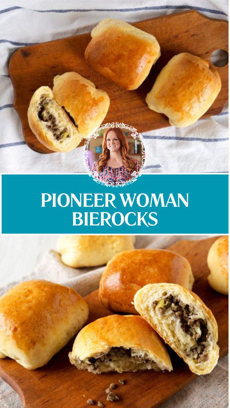 Pioneer Woman Bierocks Bierocks Recipe Easy Rhodes Rolls, Homemade Krautburgers, How To Make Bierocks, Rhodes Rolls Bierocks, Bierox Recipe, Easy Bierocks, Bierocks Casserole Recipe, German Bierocks Recipe, Scottish Meat Pie Recipe