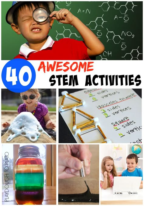 40 Awesome STEM Activities for Kids. Science experiments, math games, engineering activities and technology apps. Marshmallow Shapes, Stem Activities For Kids, Preschool Stem, Stem Ideas, Stem Lesson, Kid Experiments, Steam Activities, Stem For Kids, Kindergarten Science