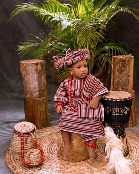 Aso Oke Styles For Baby Girl, African Attire For Kids, Pre Tied Head Wrap, Yoruba Fashion, Iro And Buba, African Dresses For Kids, Baby Shoot, Aso Oke, Photoshoot Concept