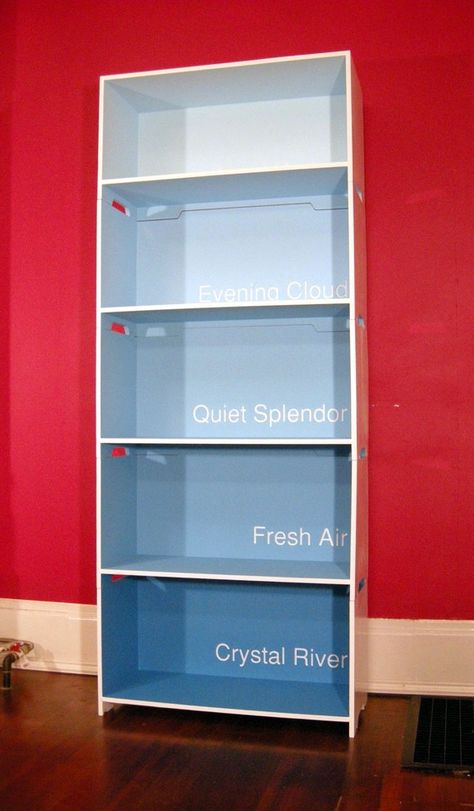 Modular #Paint #Chip #Bookshelf Ombre Bookshelf, Colorful Bookshelves, Mantel Styling, Paint Chip, Diy Ikea, Décor Diy, Paint Chips, Redo Furniture, Book Shelf