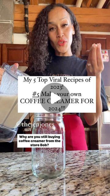 Jen Jones | Plant-Based Queen on Instagram: "My top 5 viral videos of 2023!   I am very grateful for all of the love that I have received this year! Thank you! Get ready for the New Year with my viral coffee creamer!  Glowing skin by @nevell_skin the only moisturizer I use!   @dontforgetthecinnamon_ merch is here! Launching soon!   COFFEE CREAMER!   1/2 cup soaked raw cashews (soak overnight in water or 30 minutes in hot water)  1/2 cup full fat coconut milk  2 cups filtered water  2-3 soaked dates (soak until soft-about 30 minutes in water)  1 tsp good vanilla extract or powder Pinch of salt Ceylon cinnamon! Blend for 2 minutes of until creamy! Keeps in the fridge for 4-5 days! Make less if you are the only one that drinks coffee in your house! Allergic to cashews or coconut? Sub 1 cup of Homemade Coffee Creamer With Coconut Milk, Whole 30 Coffee Creamer, Coconut Milk Creamer Recipe, Nevell Skin, Cashew Milk Recipe, Coconut Milk Creamer, Best Coconut Milk, Vegan Coffee Creamer, Cashew Coffee