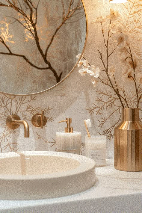 Small Powder Room Ideas Elegant, Guest Powder Room Ideas, Elegant Powder Room Ideas, Powder Room Ideas Wallpaper, Powder Room Mirror Ideas, Spa Powder Room, Small Powder Room Design, Modern Powder Room Design, Small Powder Bathroom Ideas