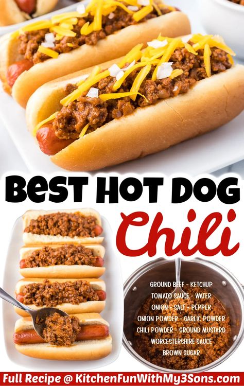 Chili Cheese Coneys, Hotdogs Chili Recipe, Easy Hot Dog Sauce, Home Made Hot Dog Chili, Hot Dog Sauce Recipe Homemade Simple, Sweet Chili For Hotdogs, Hot Dogs On The Grill, Hot Dog Chilli Recipes, Sweet Hot Dog Chili Recipe