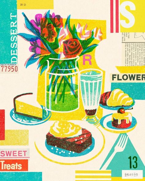 All Posts • Instagram Risograph Illustration, Cake Illustration, Mid Century Illustration, Matchbox Art, Risograph Print, Illustration Food, Creative Illustration, March 25, Retro Illustration