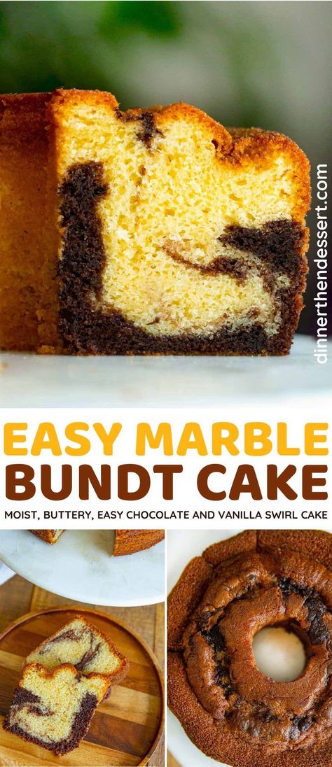 Marble Bundt Cake is an easy homemade chocolate and vanilla swirl cake. Moist, buttery vanilla chocolate cake is a simple and beautiful holiday dessert. #dessert #cake #bundtcake #marblecake #dinnerthendessert Marble Cake Recipe Moist Easy, Chocolate Swirl Cake, Chocolate Swirl Bundt Cake, Marble Cake Recipe, Marble Bundt Cake, Marble Bundt Cake Recipes Easy, Marble Bundt Cake Moist, Chocolate And Vanilla Swirl Cake, Marble Cake Recipe With Box Cake