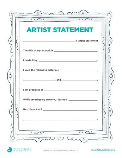 Artist Statement Template - FLEX Assessment Artist Statement Worksheet, Artist Statement Template, Art Assessment, Classe D'art, Art Critique, Quick Art, Art Handouts, Education University, Art Worksheets