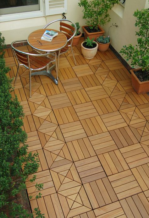 Rooftop Patio Design, Porch Tile, Teak Flooring, House Roof Design, Wooden Patios, Wooden Tile, Patio Tiles, Rooftop Patio, Wood Patio