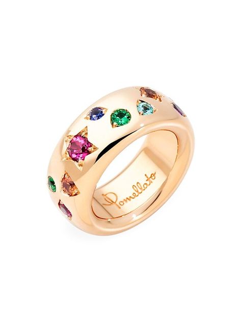 Shop Pomellato Iconica 18K Rose Gold & Multi-Stone Medium Ring | Saks Fifth Avenue Milanese Style, Pomellato Ring, Red Spinel, Milano Italy, Orange Sapphire, Rose Gold Band, Ring Color, Brown Diamond, Diamond Rings Bands