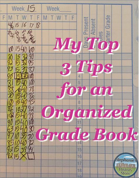 my top 3 tips for keeping your grade book organized--read it at stephanieshistorystore.com High School Social Studies Classroom, Teacher Binder Organization, Teacher Grade Book, Teacher Info, World History Lessons, Teaching Plan, Clever Classroom, Classroom Procedures, Class Organization