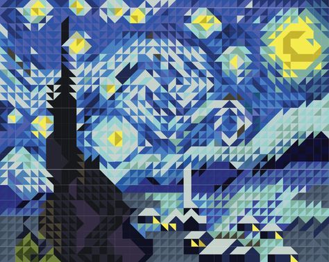 Quilt Pattern: Van Gogh's Starry Night Starry Night Quilt, Batman Quilt, Sewing Squares, Pixel Quilting, Basic Quilt, Quilting Designs Patterns, Quilt Art, Landscape Quilts, Picture Quilts