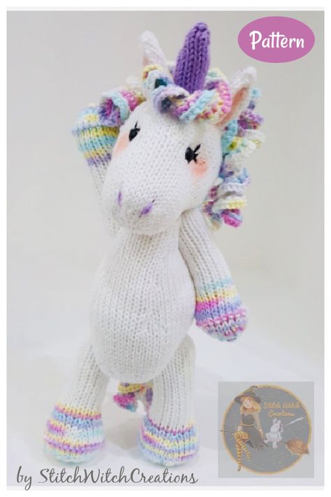 Knitted Unicorn, Unicorn Knitting Pattern, Toy Knitting Patterns, Knitted Toys Free Patterns, Animal Knitting Patterns, Soft Toy Patterns, Knitting Paterns, Knit Basket, Knitting Patterns Toys