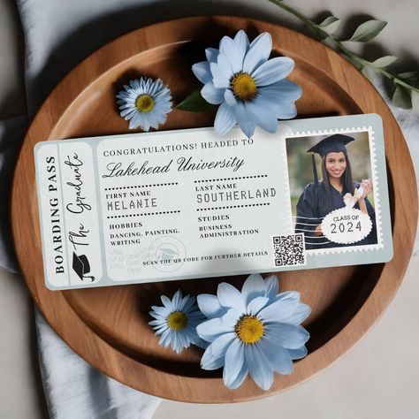 Adventure Awaits Graduation Party Theme, Graduation Theme Ideas High School, Travel Graduation Party Ideas, Plane Ticket Invitation, Senior Invitations, Graduation Inspiration, Senior Stuff, Graduation Party Diy, Grad Announcements