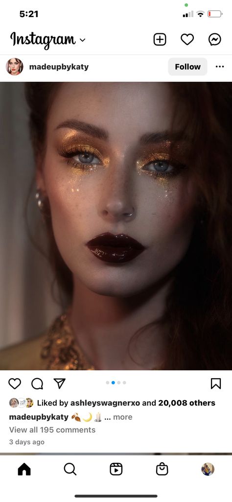 Masquerade Hair Styles With Mask, Acotar Makeup Look, Persephone Inspired Makeup, Gold Goth Makeup, Dark Faerie Makeup, Persephone Makeup Inspiration, Fae Aesthetic Makeup, Acotar Makeup, Dark Goddess Makeup