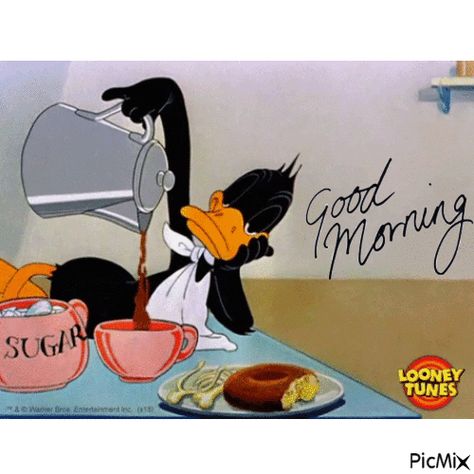 Good Morning Pouring Coffee, Looney Tunes Show, Coffee Gif, Looney Tunes Characters, Looney Tunes Cartoons, Disney Gif, Classic Cartoon Characters, Morning Gif, Daffy Duck