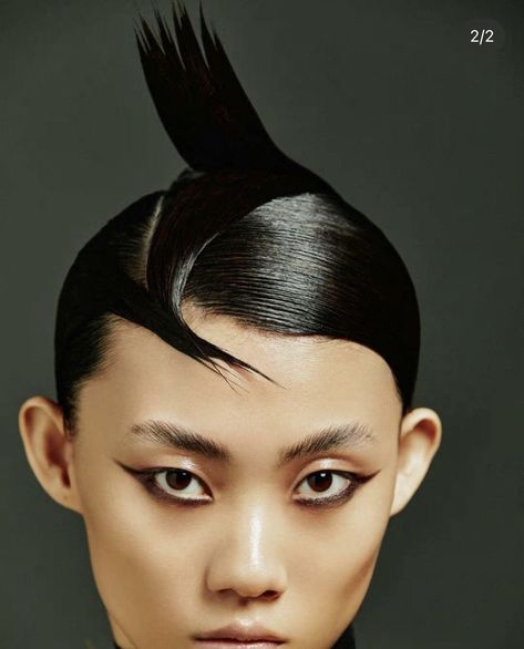 Wet Hair Editorial, Wet Hair Ideas, Geisha Photoshoot, Futuristic Hairstyles, Anna Sawai, Hair Editorial, Model Headshots, High Fashion Hair, Couture Hairstyles