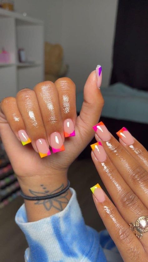 Colored Nail Tips, Acrylic Nails Nude, Acrylic Toe Nails, Ombre Acrylic Nails, Colored Acrylic Nails, Girly Acrylic Nails, Work Nails, French Tip Acrylic Nails, Dope Nail Designs