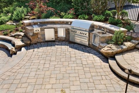 Backyard Plans, Outdoor Buffet, Outdoors Ideas, Patio Installation, Garden Layouts, Beautiful Landscaping, Backyard Dreams, Outdoor Fireplace Patio, Beverage Refrigerator