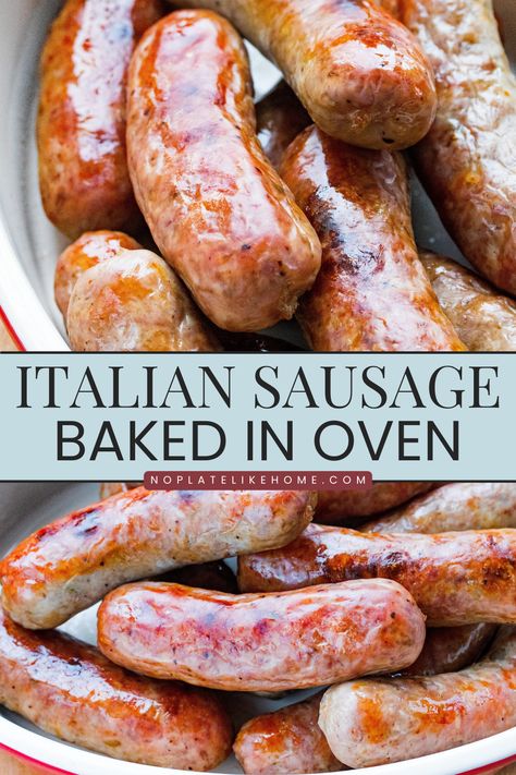 Italian sausage is a classic Italian meat! This oven-baked Italian sauasge is a tasty and super easy Italian main dish that goes great with many side dishes (especially pasta and potatoes) for a quick and easy weeknight dinner or any Italian dinner. Click the link to get the recipe instructions. Italian Sausage Link Recipes, Italian Sausage In Oven, Italian Sausage Recipes For Dinner, Roasted Italian Sausage, Sweet Italian Sausage Recipes, Baked Italian Sausage, Italian Sausage Recipe, Italian Main Dishes, Sausage Recipes For Dinner