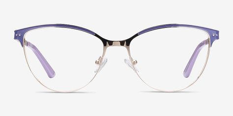 Rosa - Cat Eye Purple & Gold Frame Glasses For Women Cute Eye Glasses, Gold Frame Glasses, Lilac Eye, Cute Glasses Frames, Pink Eyeglasses, Fake Glasses, Pink Glasses, Rosa Gold, Metal Eyeglasses