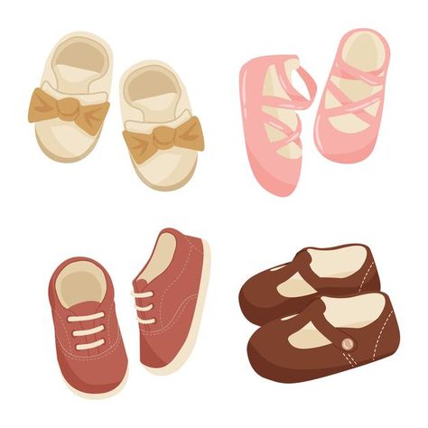 Baby girl shoes set | Premium Vector #Freepik #vector #kids #green #blue #girl Kawaii Shoes Drawing, Maca Papučarica, Chibi Shoes, Cartoon Objects, Prince Shoes, Baby Ballet Shoes, Shoe Illustration, Barbie Bebe, Shoes Clipart