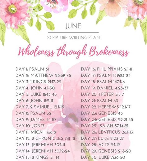 June Scripture Writing Plan, Scripture Plans, Bible Plans, Scripture Writing Plan, Womens Bible, Wisdom Bible, Prayer Bible, Theme List, Scripture Writing Plans