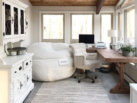 Home Office Bean Bag Chair, Love Sac Bean Bag, Living Room Bean Bag Ideas, Bean Bag Bedroom Ideas, Lovesac Bean Bag, Bean Bag Office, Rv Diy, Bean Bag Living Room, Office Vibes