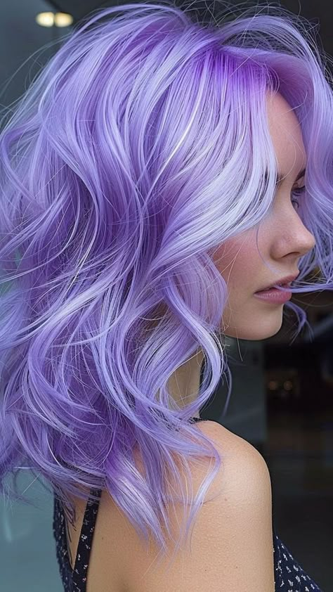 Short Colored Hair Ideas, Purple And Blonde Hair, Lavender Purple Hair, Blonde And Purple Hair, Fun Hair Colors, Pastel Hair Color Ideas, Pastel Hair Colors, Colorful Bob, Blue And Purple Hair